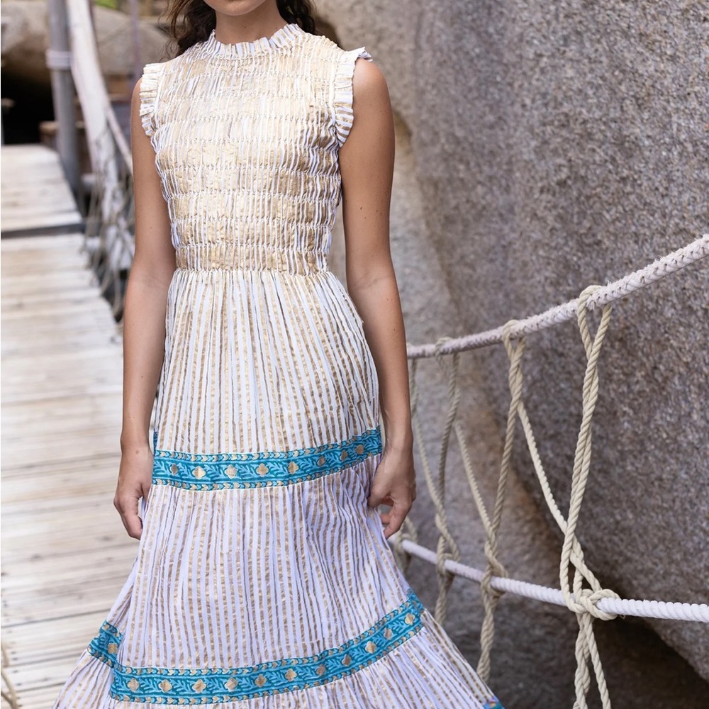 Oliphant SLEEVELESS SMOCKED MAXI- REGENT GOLD